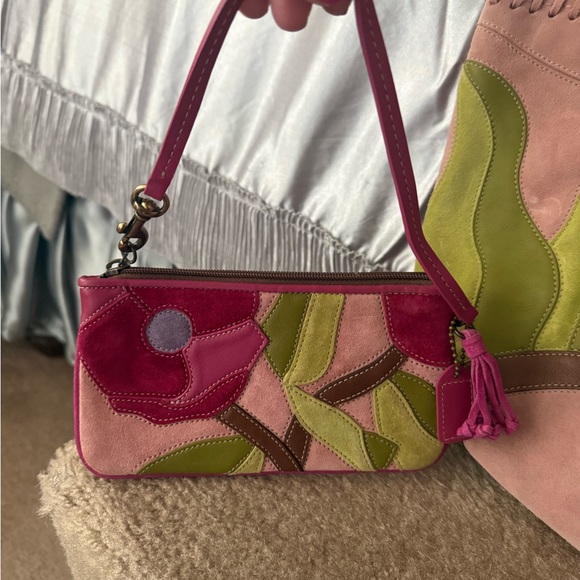 Coach Pink and Green Floral Satchel and Clutch - Picture 4 of 16